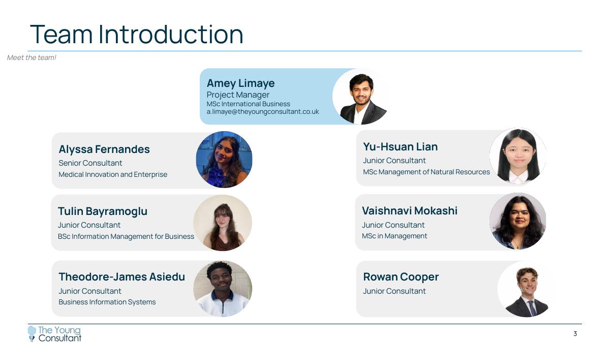 Team introduction slide showing the seven-person Plenti Space consulting team